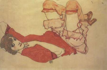 Egon Schiele Wally in Red Blouse with Raised Knees (mk12) oil painting image